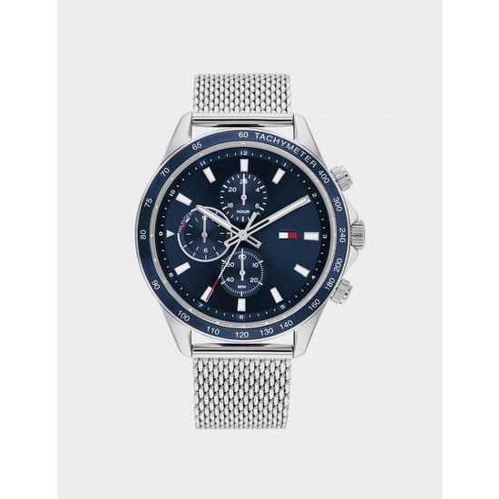 Zubehör Tommy Hilfiger Miles Chronograph Mesh-Armbanduhr in Navy-Silber - Image 1