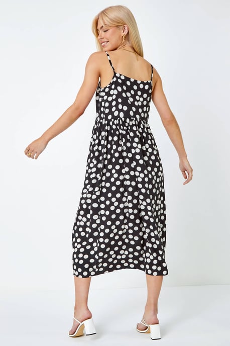 Sleeveless Polka Dot Print Midi Dress