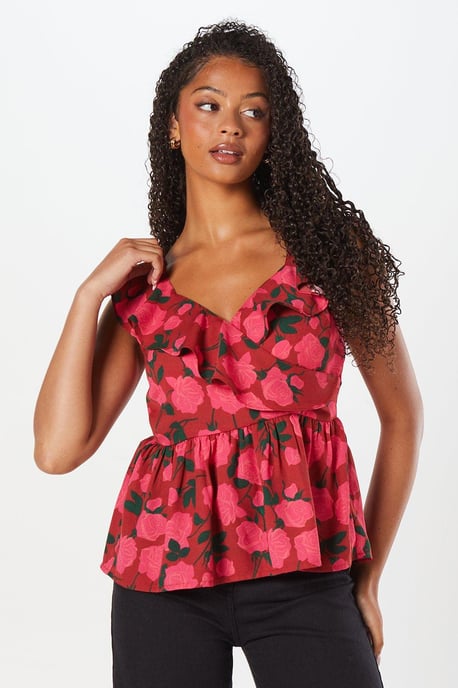 Frill Neck Wrap Peplum Top