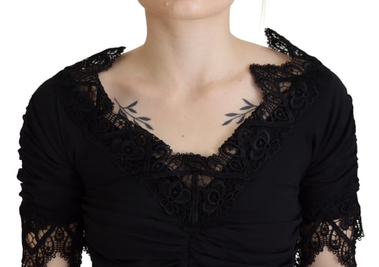 Dolce & Gabbana Schwarzes Etuikleid Midi Bodycon aus Spitze und Seide für Damen - Image 4