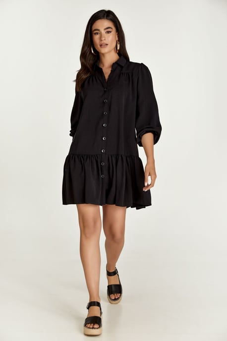 Schwarzes Tencel-Kleid mit Knöpfen - Image 6