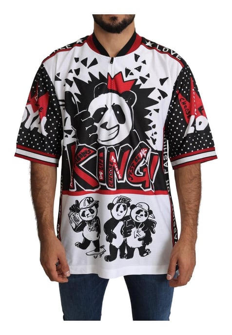 Dolce & Gabbana Herren T-Shirt Weiß König Panda Polyester - Image 1