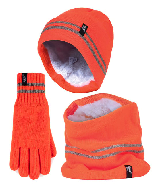 Hi Vis Mütze, Halswärmer & Handschuhe Set | Wärmehalter | Reflektierende Arbeitskleidung Set für extrem kaltes Wetter - Orange - Image 1