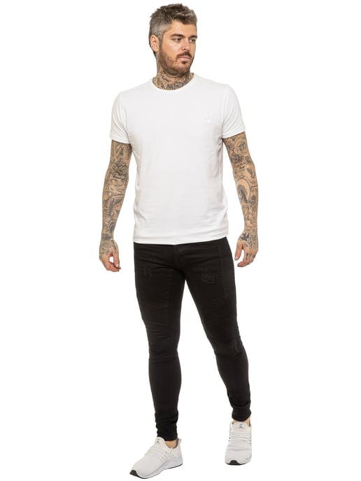 Enzo | Herren Skinny Stretch Biker Denim Jeans - Schwarz - Image 5