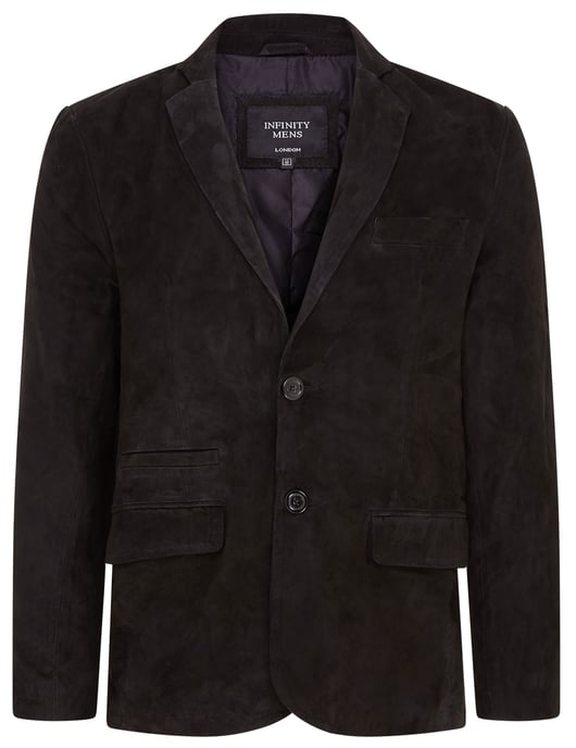 Mens Black Slim Goat Suede Italian Blazer Jacket-Somero