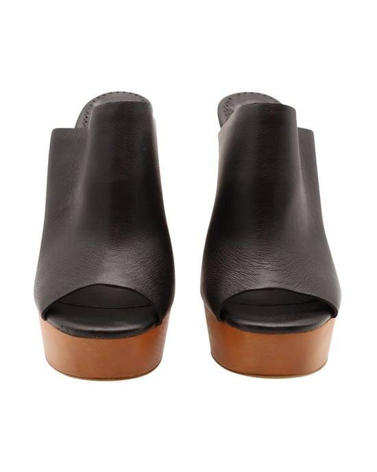 Stella McCartney Scott Wooden Block Heel Platform Sandals in Faux Leather Black
