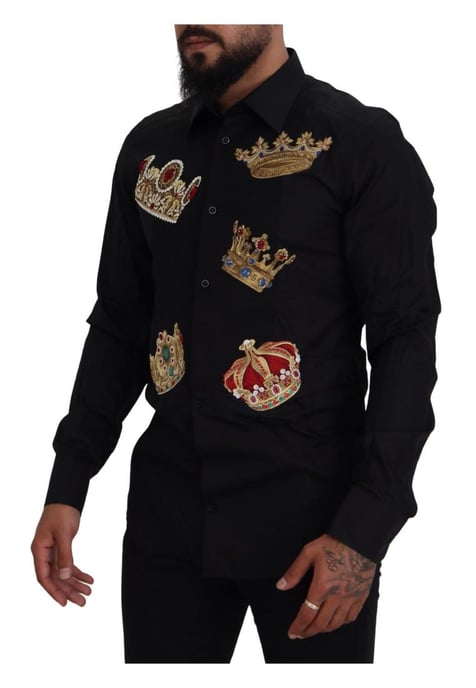 Dolce & Gabbana Herren Slim Fit Hemd mit schwarzer Goldkrone - Image 4