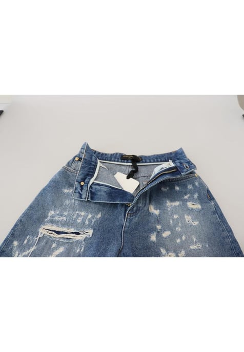 Dolce & Gabbana Damen Blaue Gewaschene Baumwollzerfledderte Jeans - Image 4