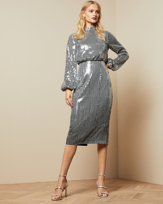 Robe midi pailletée à manches longues gris acier Ophllia Ted Baker - Image 1