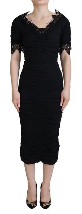 Dolce & Gabbana Schwarzes Etuikleid Midi Bodycon aus Spitze und Seide für Damen - Image 1