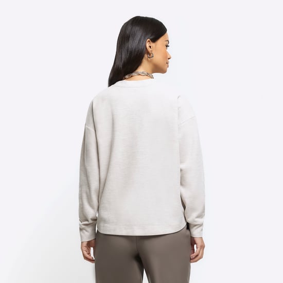 River Island Womens Sweatshirt Beige Rib Cosy