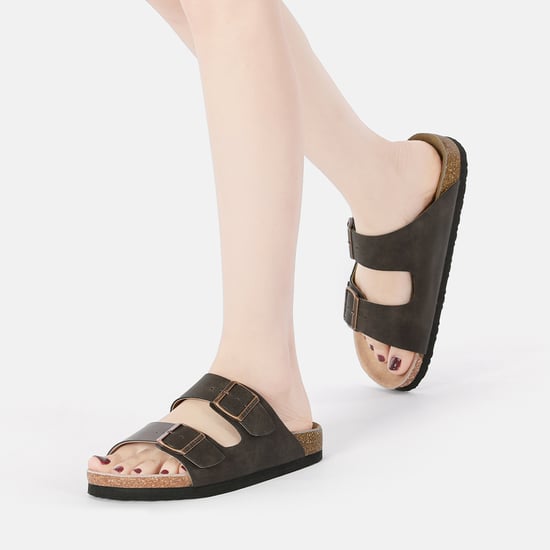 EVER AU Women Mallard Leather Twin Buckle Sandals - Brown Oiled Leather