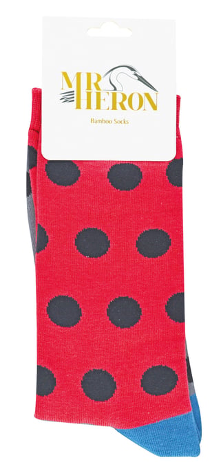 Herr Heron - Herren Bambus Socken | Neuheit Funky Socken | Gemusterte Argyle gestreifte Socken | Atmungsaktiv Weich | Geschenke für Ihn - Spots (Rot) - Image 2