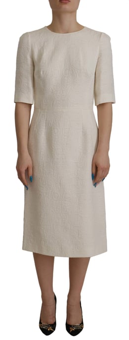 Dolce & Gabbana Weißes Jacquard Midi Floral Etuikleid aus Brokat für Damen - Image 1