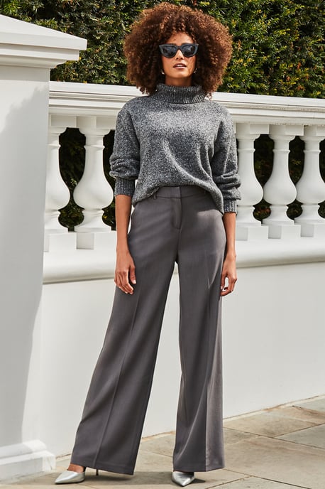 Dark Grey Relaxed Fit Wide Leg Trousers