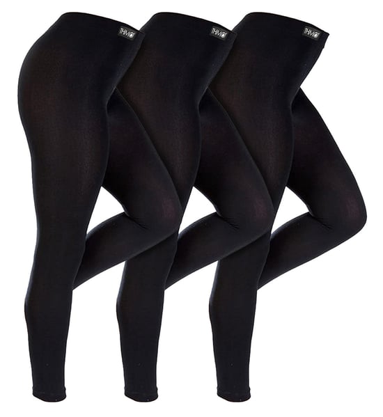 3 Paar Multipack Womens Winter Leggings | THMO | Warm Thermal Footless Tights in Schwarz - Schwarz - Image 1