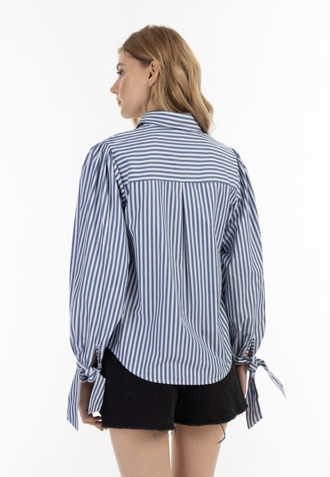 Dreimaster Langarmbluse Damen Weiss Blau - Image 4