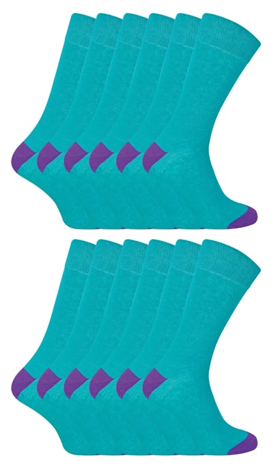 12er Multipack Herren schwarze Baumwollsocken | Sock Snob | Atmungsaktive Crew-Socken mit gepolstertem Fersen- und Zehenbereich - Türkis - Image 1