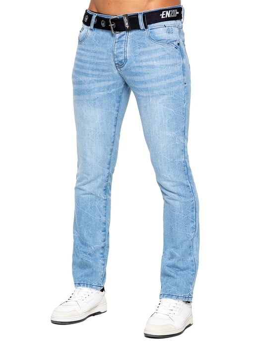 Enzo Herren Denim Straight Fit Jeans - Hellblau - Image 1