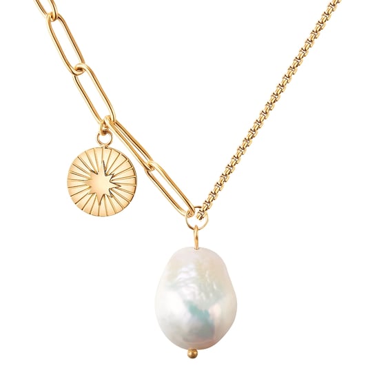 Necklace stainless steel yellow gold freshwater cultured pearl white Valero Pearls - Image 1