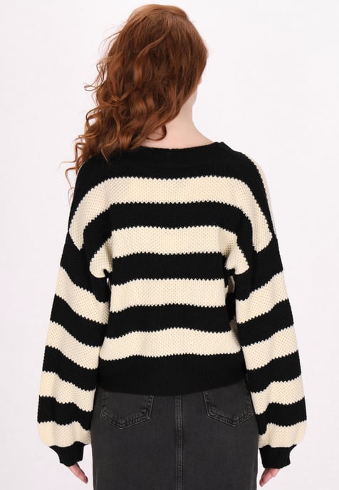 Dreimaster Cardigan Damen Schwarz Creme Streifen - Image 4