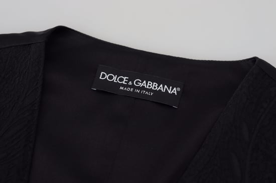 Dolce & Gabbana Damen Schwarze Brokat Knopf-Boden Ärmellose Weste Top - Image 6