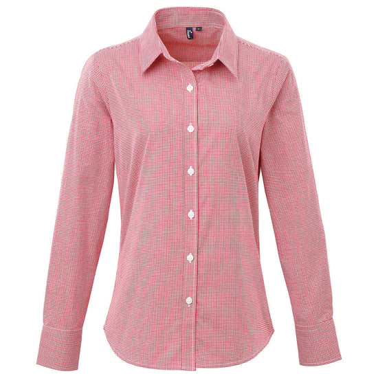 Premier Womens/Ladies Gingham Langarmhemd (Rot/Weiß) - Image 1