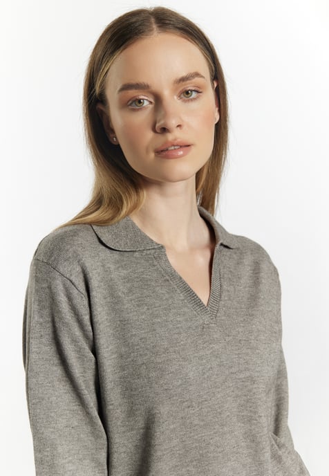 Dreimaster Strickpullover Damen Grau Melange - Image 5