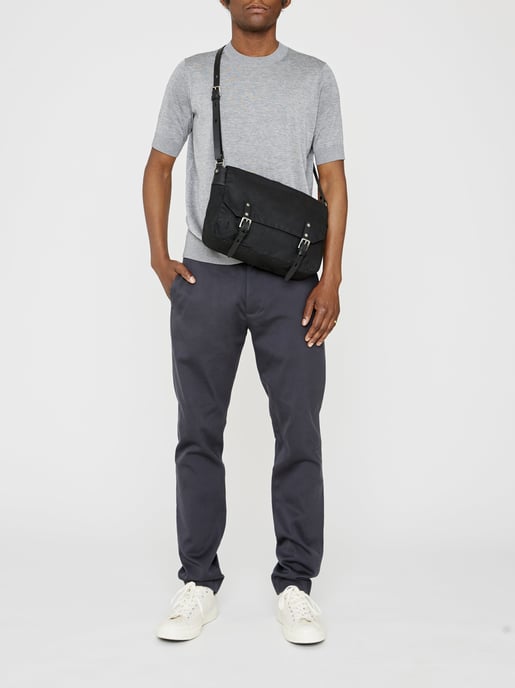 Jeremy Small Waxed Cotton Satchel in Black and Olive