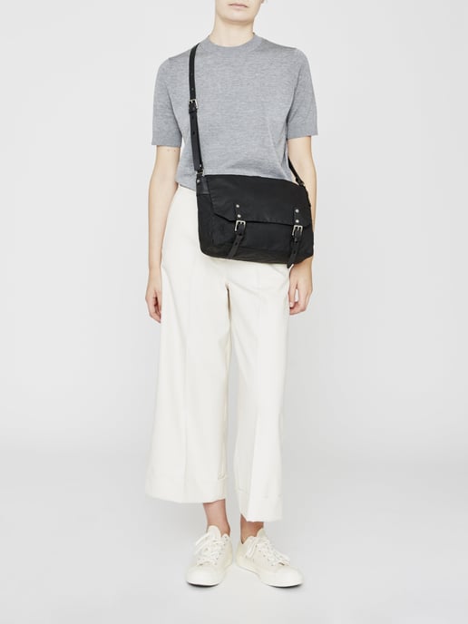 Jeremy Small Waxed Cotton Satchel in Black and Olive