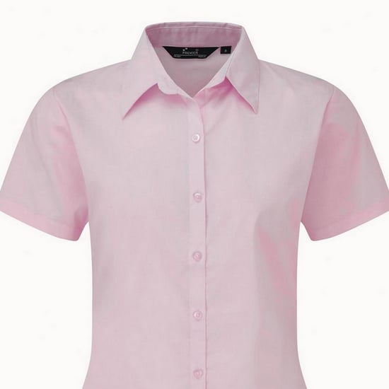 Premier Damen Kurzarm Popeline Bluse / Arbeitshemd (Rosa) - Image 2