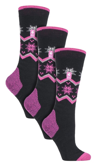 3 Paar Multipack Ultra Lite Damen Skisocken | Wärmehalter | Damen Funky Patterned Striped Knee High Socks - Black Fairisle - Image 1