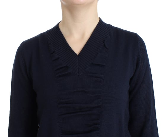 Costume National Pull en laine bleu foncé à col en V pour femme - Image 4