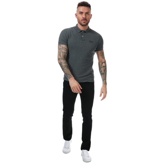 Men's Superdry Classic Pique Polo Shirt in Charcoal Marl