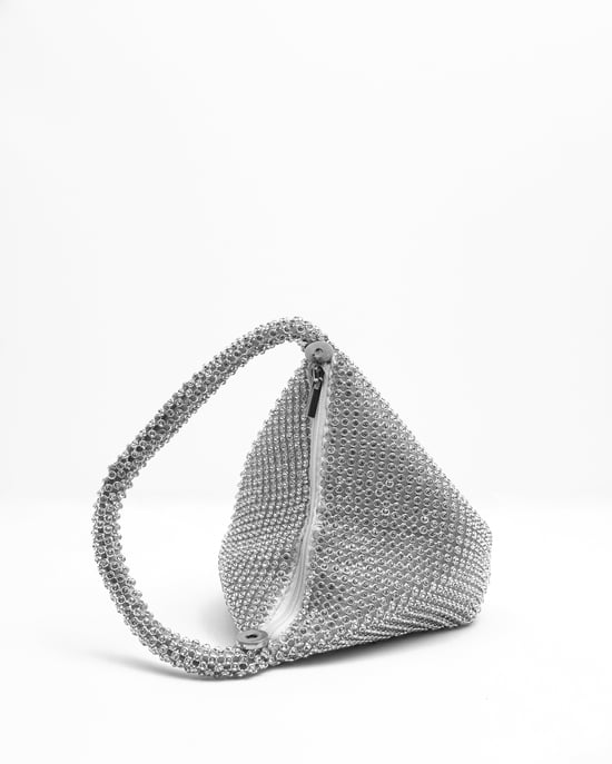 Where's That From Womens Diamante Mini Chainmail Pouch Bag In Silver