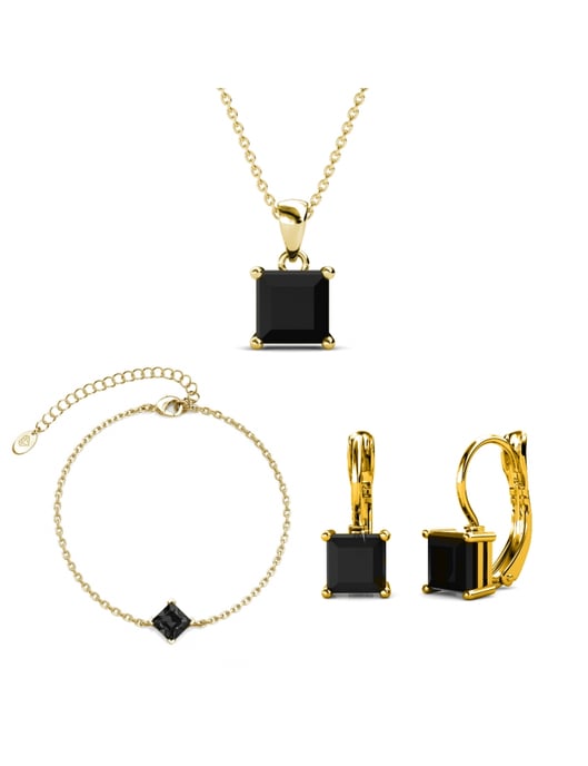 Parure et Coffret Simple Square - Doré et Noir - Image 1