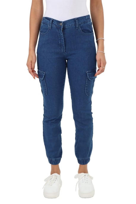 Damen-Jeans mit seitlichem elastischem Bund und Bündchen in Blau - Image 1