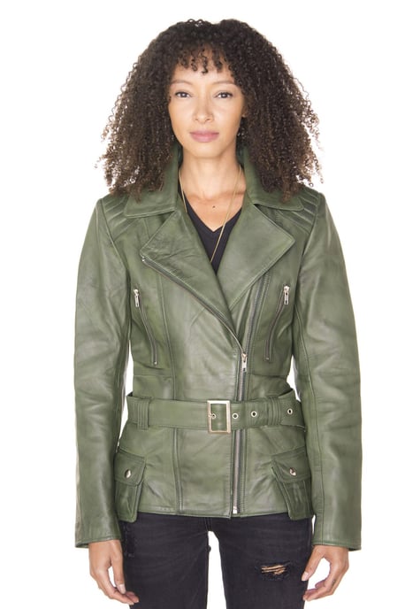 Women's long leather biker jacket - Quito