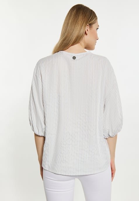 Dreimaster Bluse Damen hellblaues Wollweiß - Image 4
