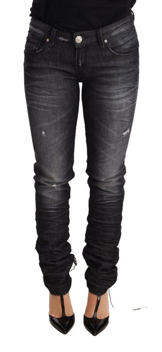 Acht Schwarz Gewaschene Baumwoll Niedrigbund Skinny Jeans - Image 1