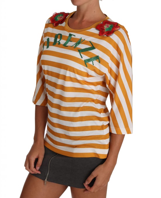 Dolce & Gabbana Damen Weiß Orange FIRENZE T-Shirt - Image 4