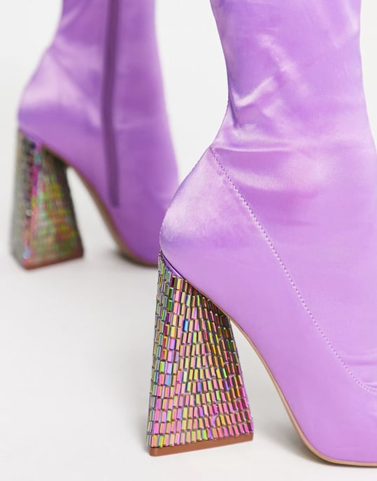 ASOS DESIGN Edison triangular heel sock boots in lilac-Purple