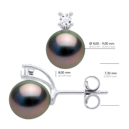 Ohrringe aus Silber 925 und Zirkonia, verziert mit 2 echten Tahiti-Zuchtperlen, birnenförmig, 8–9 mm - Image 2