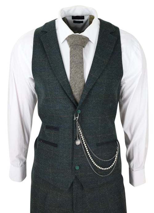 Herren 3-teiliges Wollanzug Olivgrün Tweed Karo Peaky Blinders 1920 Gatsby Formal - Image 4