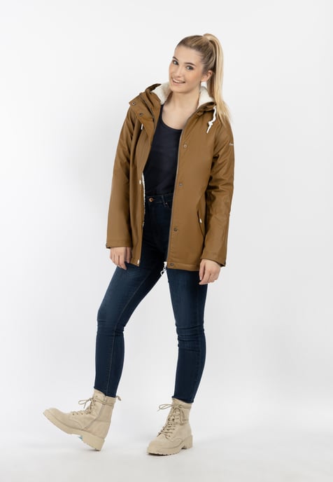 Dreimaster Regenjacke mit Teddyfutter Damen Dunkelsand - Image 1