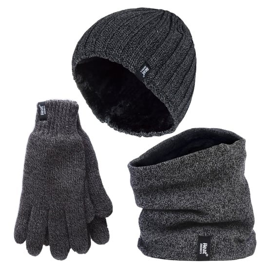 Herren Mütze, Halswärmer & Handschuhe Set | Wärmehalter | Winter gestricktes warmes Accessoires Set - Grau - Image 1