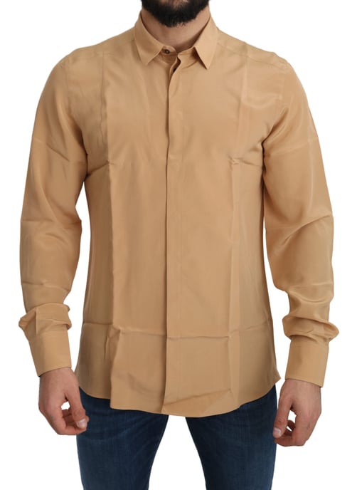 Dolce & Gabbana Men's Yellow 100% Silk GOLD Top Slim Shirt