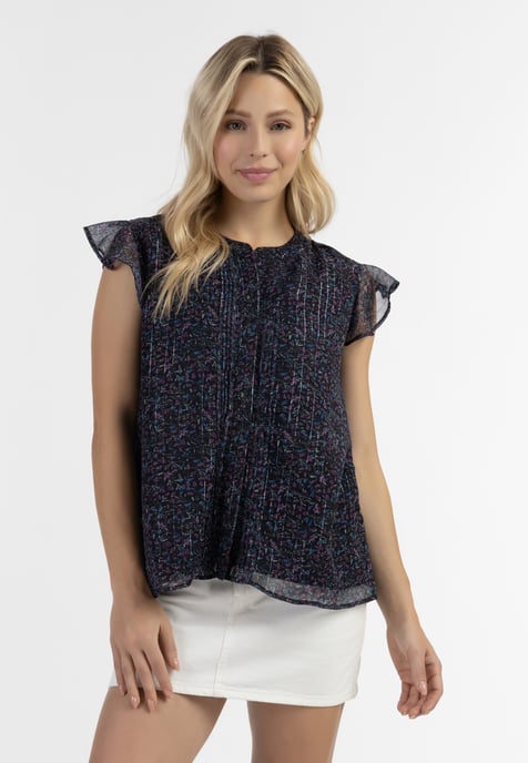Dreimaster Blusenshirt mit Rüschenärmeln Damen Schwarzer Blumendruck - Image 3