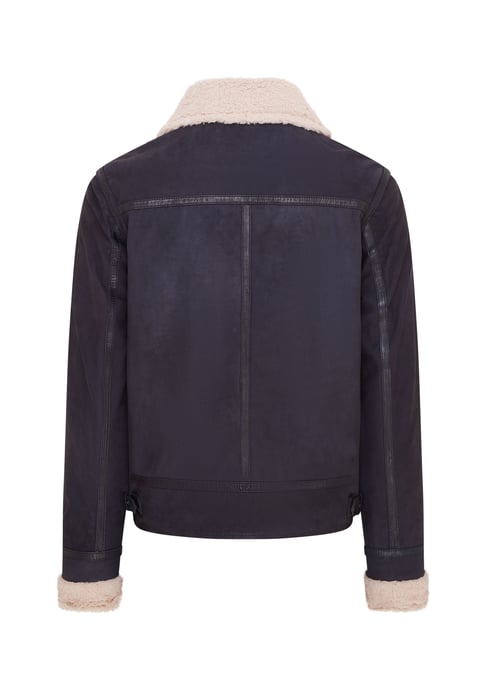 Mens Blue Real Sheep Suede Bomber Aviator Jacket - Sandnes