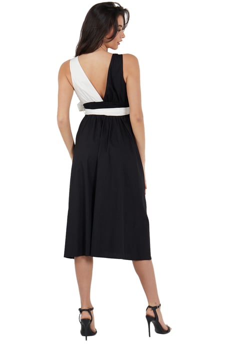 Schwarzes Midikleid aus Popeline mit kontrastierender weißer Taille - Image 5
